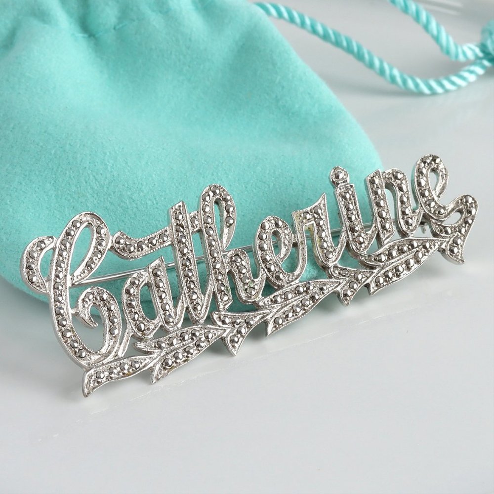 Vintage Sterling Silver Marcasite Name "Catherine" Brooch/Pin By Brandy
